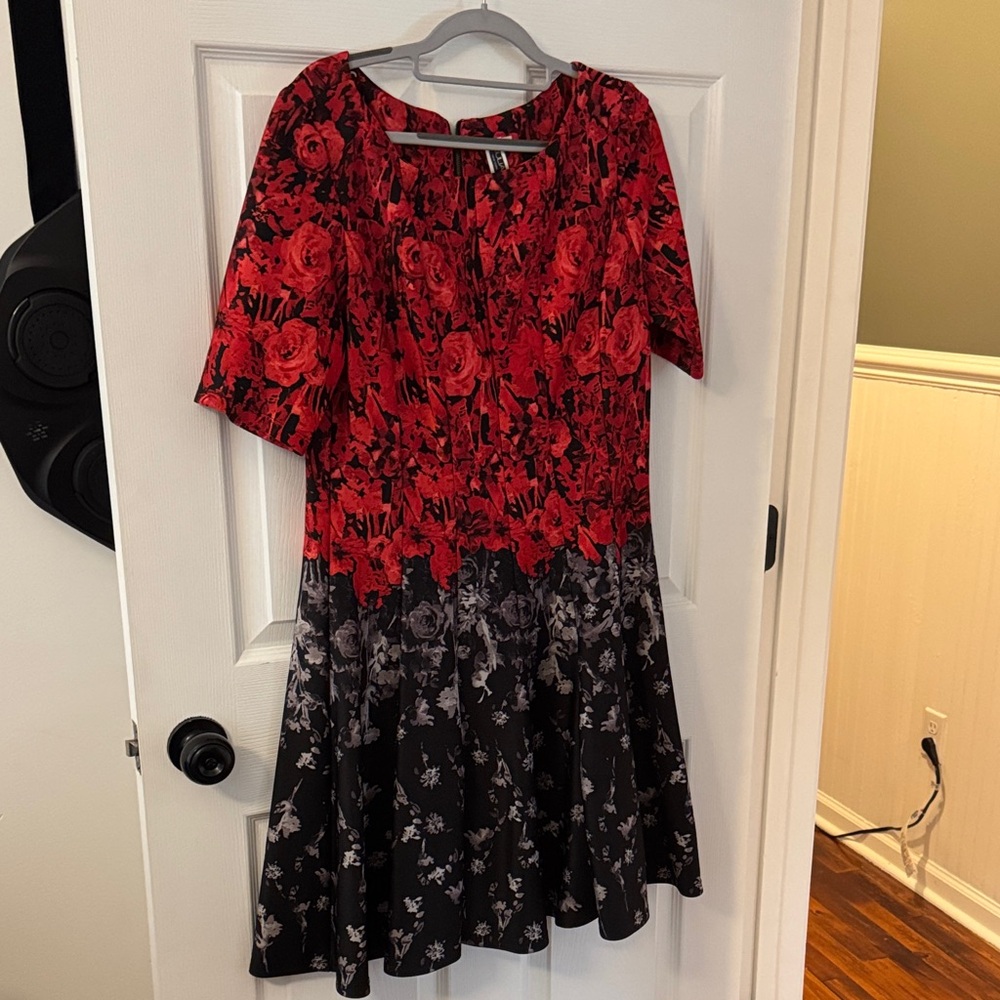 Julian Taylor Red and Black Floral Long Sleeve Dress